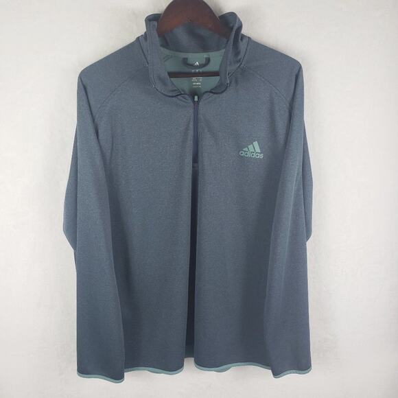 Adidas Pullover Men 2XL Climalite 3 Stripes Teal Long Sleeve Layering 1/4 Zip - Picture 1 of 7